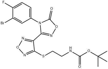 tert-butyl (2-((4-(4-(3-bromo-4-fluorophenyl)-5-oxo-4,5-dihydro-1,2,4-oxadiazol-3-yl)-1,2,5-oxadiazol-3-yl)thio)ethyl)carbamate 结构式