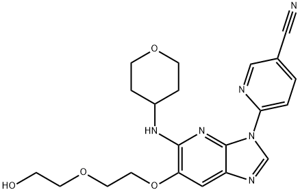 6-[6-[2-(2-Hydroxyethoxy)ethoxy]-5-[(tetrahydro-2H-pyran-4-yl)amino]-3H-imidazo[4,5-b]pyridin-3-yl]-3-pyridinecarbonitrile Struktur