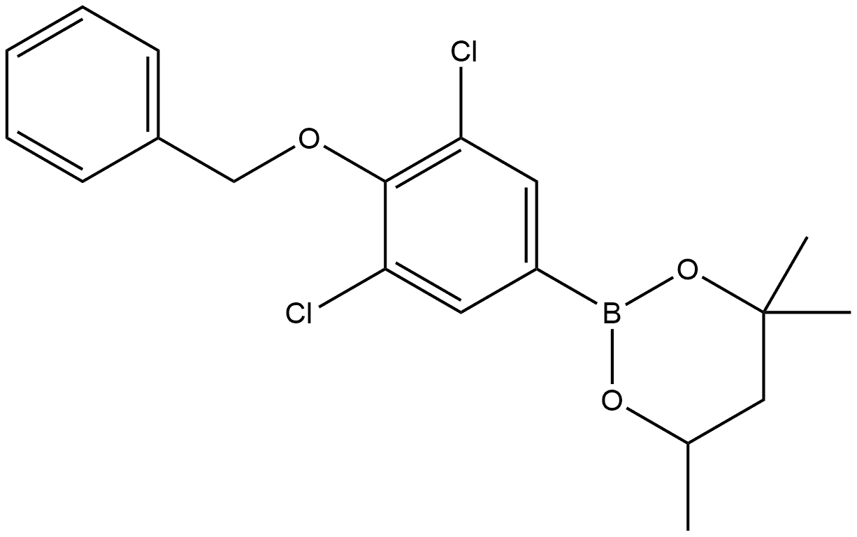 2-[3,5-Dichloro-4-(phenylmethoxy)phenyl]-4,4,6-trimethyl-1,3,2-dioxaborinane,2096995-89-8,结构式