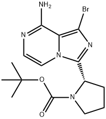 tert-butyl (S)-2-(8-amino-1-bromoimidazo[1,5-a]pyrazin-3-yl)pyrrolidine-1-carboxylate Struktur