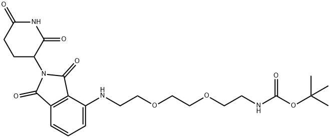 Carbamic acid, N-[2-[2-[2-[[2-(2,6-dioxo-3-piperidinyl)-2,3-dihydro-1,3-dioxo-1H-isoindol-4-yl]amino]ethoxy]ethoxy]ethyl]-, 1,1-dimethylethyl ester Struktur