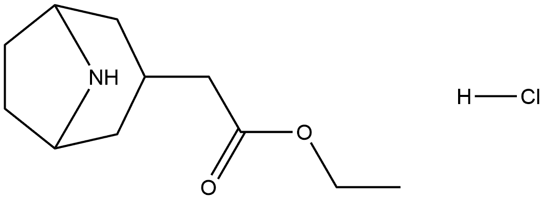 8-Azabicyclo[3.2.1]octane-3-acetic acid, ethyl ester, hydrochloride (1:1) 化学構造式