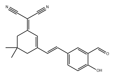 (E)-2-(3-(3-甲酰基-4-羟基苯乙烯基)-5,5-甲基环己-2-烯亚基)丙二腈, 2098911-64-7, 结构式