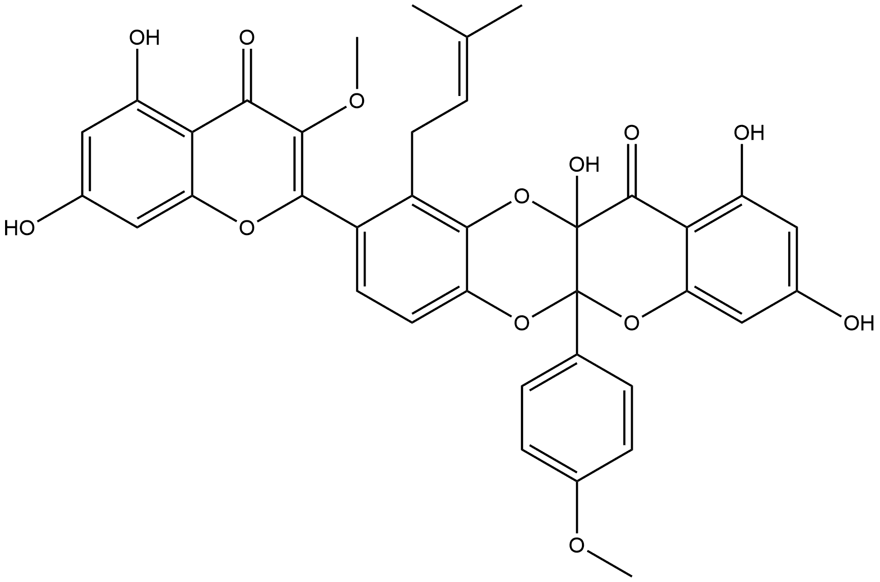 12H-[1]Benzopyrano[2,3-b][1,4]benzodioxin-12-one, 9-(5,7-dihydroxy-3-methoxy-4-oxo-4H-1-benzopyran-2-yl)-5a,11a-dihydro-1,3,11a-trihydroxy-5a-(4-methoxyphenyl)-10-(3-methyl-2-buten-1-yl)-, (+)-|