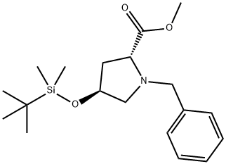D-Proline, 4-[[(1,1-dimethylethyl)dimethylsilyl]oxy]-1-(phenylmethyl)-, methyl ester, (4S)- Struktur