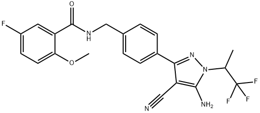 Benzamide, N-[[4-[5-amino-4-cyano-1-(2,2,2-trifluoro-1-methylethyl)-1H-pyrazol-3-yl]phenyl]methyl]-5-fluoro-2-methoxy- Structure