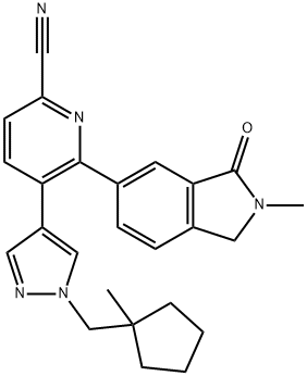 2-Pyridinecarbonitrile, 6-(2,3-dihydro-2-methyl-3-oxo-1H-isoindol-5-yl)-5-[1-[(1-methylcyclopentyl)methyl]-1H-pyrazol-4-yl]- Structure