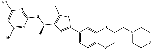 4,6-Pyrimidinediamine, 2-[[(1R)-1-[2-[4-methoxy-3-[2-(4-morpholinyl)ethoxy]phenyl]-5-methyl-4-thiazolyl]ethyl]thio]- Struktur