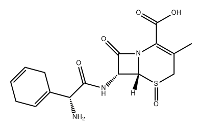 5-Thia-1-azabicyclo[4.2.0]oct-2-ene-2-carboxylic acid, 7-[[(2R)-2-amino-2-(1,4-cyclohexadien-1-yl)acetyl]amino]-3-methyl-8-oxo-, 5-oxide, (6R,7R)- Structure