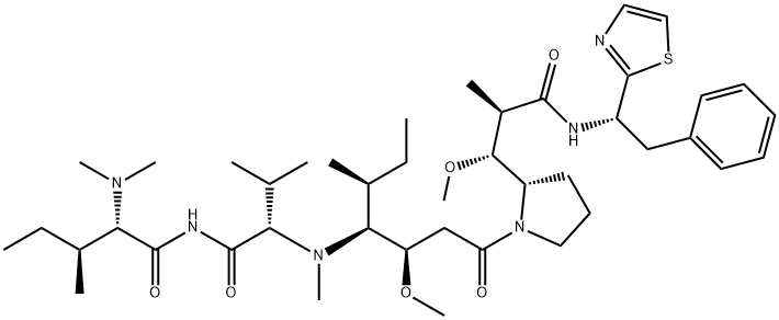 L-Valinamide, N,N-dimethyl-L-isoleucyl-N-[(1S,2R)-2-methoxy-4-[(2S)-2-[(1R,2R)-1-methoxy-2-methyl-3-oxo-3-[[(1S)-2-phenyl-1-(2-thiazolyl)ethyl]amino]propyl]-1-pyrrolidinyl]-1-[(1S)-1-methylpropyl]-4-oxobutyl]-N-methyl- Structure