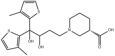 3-Piperidinecarboxylic acid, 1-[3,4-dihydroxy-4,4-bis(3-methyl-2-thienyl)butyl]-, (3S)- 化学構造式