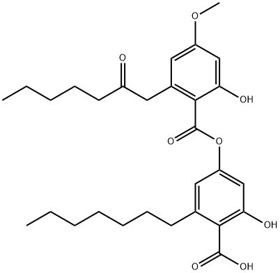 Benzoic acid, 2-heptyl-6-hydroxy-4-[[2-hydroxy-4-methoxy-6-(2-oxoheptyl)benzoyl]oxy]- Structure