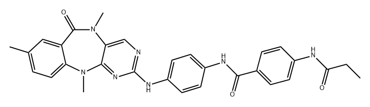 Benzamide, N-[4-[(6,11-dihydro-5,8,11-trimethyl-6-oxo-5H-pyrimido[4,5-b][1,4]benzodiazepin-2-yl)amino]phenyl]-4-[(1-oxopropyl)amino]- Structure