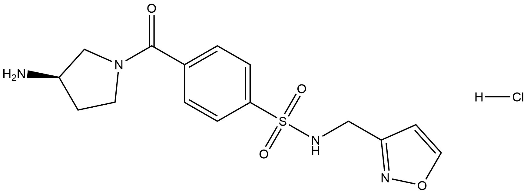 (R)-4-(3-aminopyrrolidine-1-carbonyl)-N-(isoxazol-3-ylmethyl)benzenesulfonamide hydrochloride Struktur