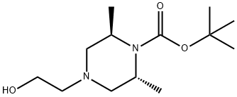 1-Piperazinecarboxylic acid, 4-(2-hydroxyethyl)-2,6-dimethyl-, 1,1-dimethylethyl ester, (2R,6R)- Struktur