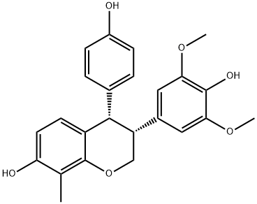 2H-1-Benzopyran-7-ol, 3,4-dihydro-3-(4-hydroxy-3,5-dimethoxyphenyl)-4-(4-hydroxyphenyl)-8-methyl-, (3R,4S)- Struktur