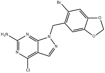 1H-Pyrazolo[3,4-d]pyrimidin-6-amine, 1-[(6-bromo-1,3-benzodioxol-5-yl)methyl]-4-chloro- 结构式