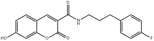 2H-1-Benzopyran-3-carboxamide, N-[3-(4-fluorophenyl)propyl]-7-hydroxy-2-oxo- 化学構造式