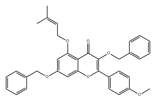 4H-1-Benzopyran-4-one, 2-(4-methoxyphenyl)-5-[(3-methyl-2-buten-1-yl)oxy]-3,7-bis(phenylmethoxy)- 化学構造式