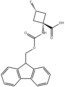 Cyclobutanecarboxylic acid, 1-[[(9H-fluoren-9-ylmethoxy)carbonyl]amino]-3-fluoro-, trans- Structure