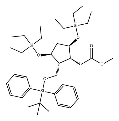 Cyclopentaneacetic acid, 2-[[[(1,1-dimethylethyl)diphenylsilyl]oxy]methyl]-3,5-bis[(triethylsilyl)oxy]-, methyl ester, (1R,2R,3S,5R)- Structure