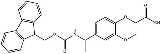 2-{4-[1-({[(9H-fluoren-9-yl)methoxy]carbonyl}amino)ethyl]-2-methoxyphenoxy}acetic acid 化学構造式