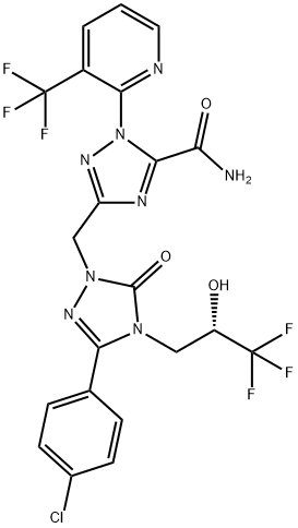 1H-1,2,4-Triazole-5-carboxamide, 3-[[3-(4-chlorophenyl)-4,5-dihydro-5-oxo-4-[(2S)-3,3,3-trifluoro-2-hydroxypropyl]-1H-1,2,4-triazol-1-yl]methyl]-1-[3-(trifluoromethyl)-2-pyridinyl]-|ENUVAPTAN