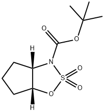 Cyclopenta[d]-1,2,3-oxathiazole-3(3aH)-carboxylic acid, tetrahydro-, 1,1-dimethylethyl ester, 2,2-dioxide, (3aS,6aR)- 化学構造式