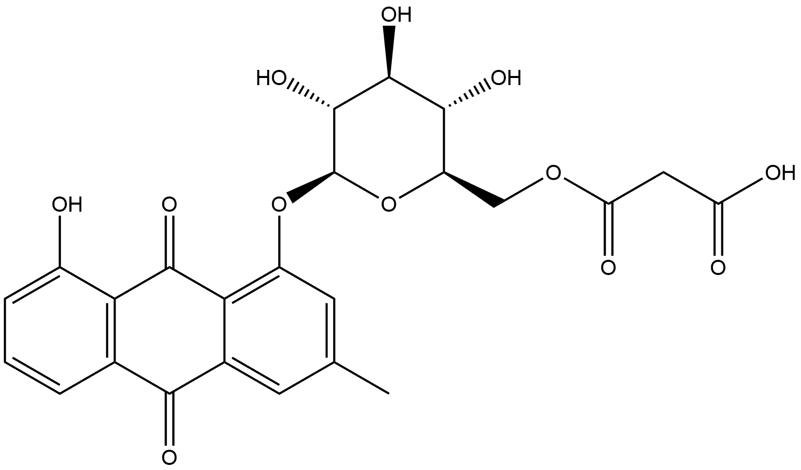 9,10-Anthracenedione, 1-[[6-O-(2-carboxyacetyl)-β-D-glucopyranosyl]oxy]-8-hydroxy-3-methyl- Struktur