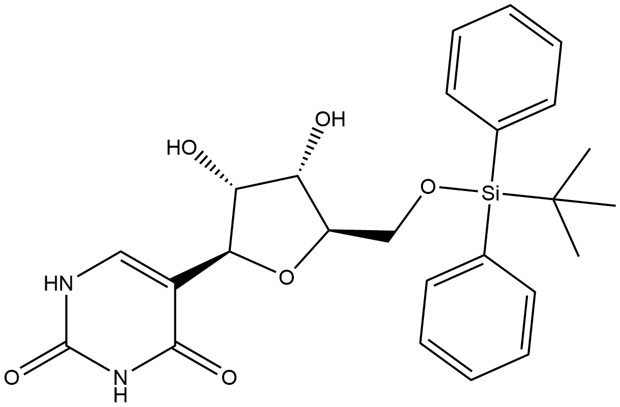 2,4(1H,3H)-Pyrimidinedione, 5-[5-O-[(1,1-dimethylethyl)diphenylsilyl]-β-D-ribofuranosyl]- 化学構造式