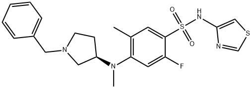 Benzenesulfonamide, 2-fluoro-5-methyl-4-[methyl[(3R)-1-(phenylmethyl)-3-pyrrolidinyl]amino]-N-4-thiazolyl- Struktur