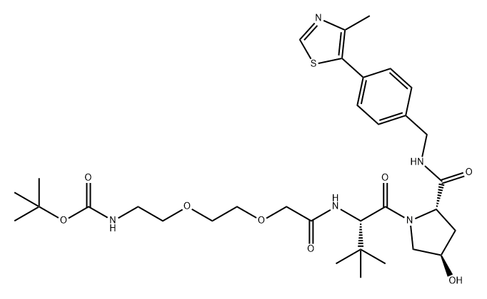 L-Prolinamide, N-(12,12-dimethyl-1,10-dioxo-3,6,11-trioxa-9-azatridec-1-yl)-3-methyl-L-valyl-4-hydroxy-N-[[4-(4-methyl-5-thiazolyl)phenyl]methyl]-, (4R)- Structure