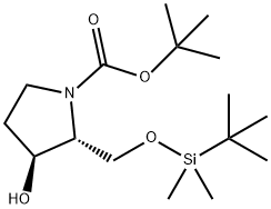 1-Pyrrolidinecarboxylic acid, 2-[[[(1,1-dimethylethyl)dimethylsilyl]oxy]methyl]-3-hydroxy-, 1,1-dimethylethyl ester, (2R,3S)- Struktur