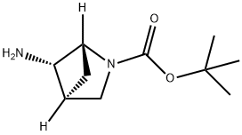 2-Azabicyclo[2.1.1]hexane-2-carboxylic acid, 5-amino-, 1,1-dimethylethyl ester, … Struktur