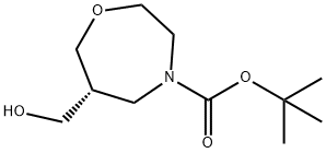 1,4-Oxazepine-4(5H)-carboxylic acid, tetrahydro-6-(hydroxymethyl)-, 1,1-dimethylethyl ester, (6R)- Struktur