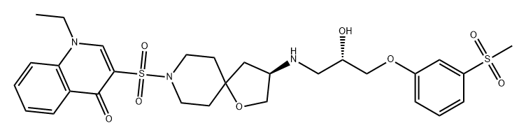 4(1H)-Quinolinone, 1-ethyl-3-[[(3R)-3-[[(2S)-2-hydroxy-3-[3-(methylsulfonyl)phenoxy]propyl]amino]-1-oxa-8-azaspiro[4.5]dec-8-yl]sulfonyl]- Structure