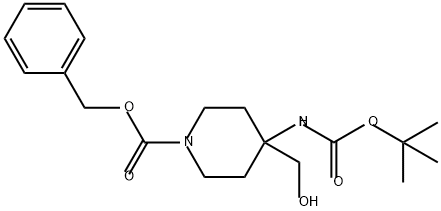 1-Piperidinecarboxylic acid, 4-[[(1,1-dimethylethoxy)carbonyl]amino]-4-(hydroxymethyl)-, phenylmethyl ester Struktur