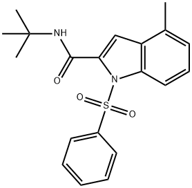 1H-Indole-2-carboxamide, N-(1,1-dimethylethyl)-4-methyl-1-(phenylsulfonyl)- 化学構造式