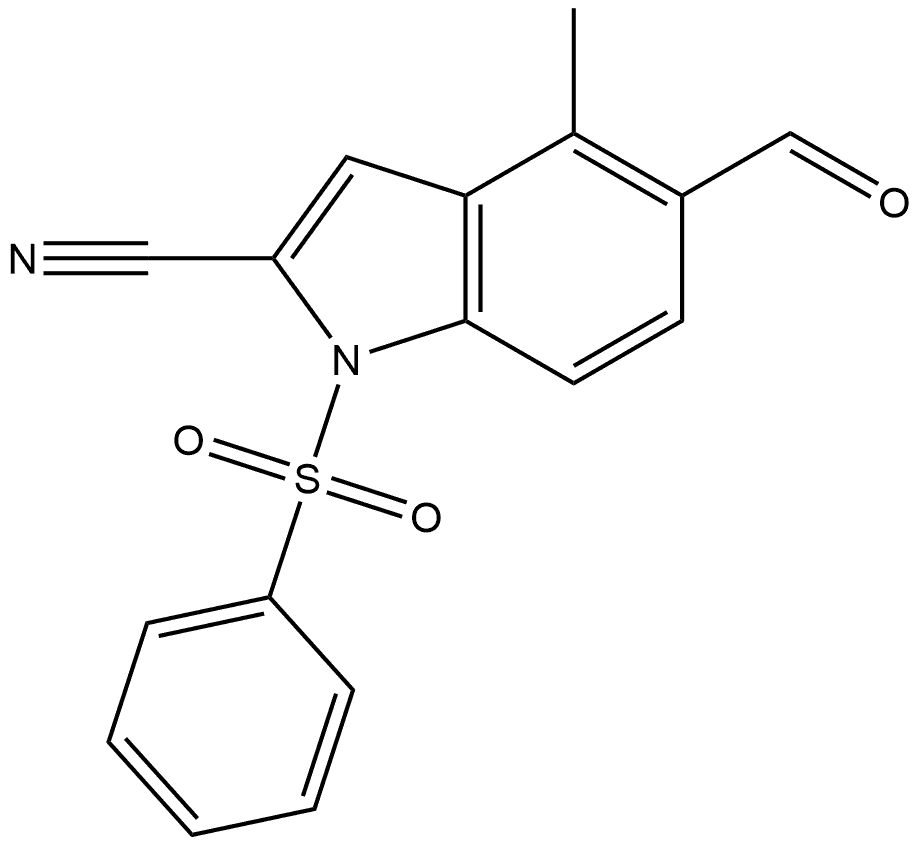 5-甲酰基-4-甲基-1-(苯基磺酰基)-1H-吲哚-2-甲腈 结构式