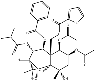 2-Furancarboxylic acid, [(3S,4S,5S,5aS,6R,7S,9S,9aS,10R)-6,7-bis(acetyloxy)-5-(benzoyloxy)octahydro-9,10-dihydroxy-2,2,9-trimethyl-4-(2-methyl-1-oxopropoxy)-5aH-3,9a-methano-1-benzoxepin-5a-yl]methyl ester Structure
