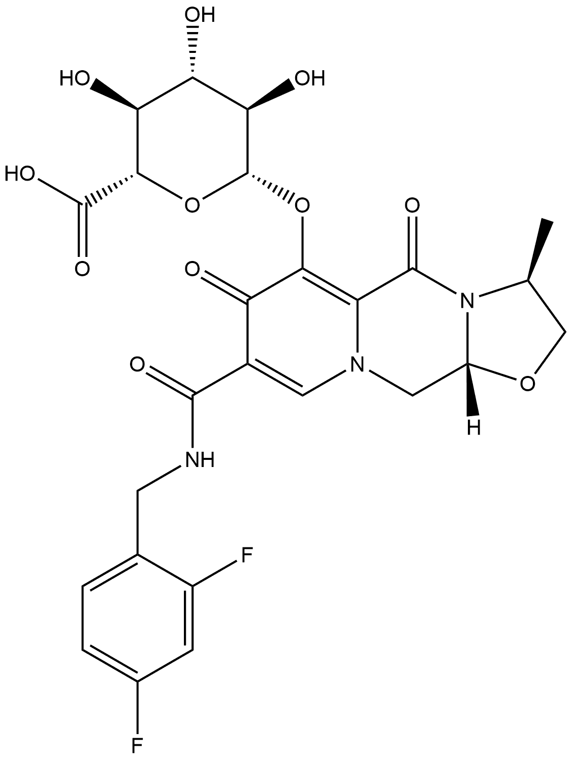 (3S,11aR)-8-[[[(2,4-Difluorophenyl)methyl]amino]carbonyl]-2,3,5,7,11,11a-hexahydro-3-methyl-5,7-dioxooxazolo[3,2-a]pyrido[1,2-d]pyrazin-6-yl β-D-glucopyranosiduronic acid Structure