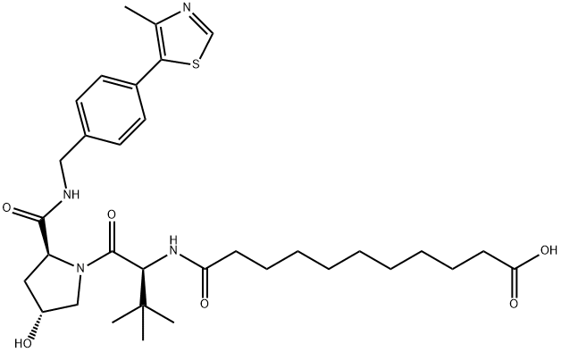 L-Prolinamide, N-(10-carboxy-1-oxodecyl)-3-methyl-L-valyl-4-hydroxy-N-[[4-(4-methyl-5-thiazolyl)phenyl]methyl]-, (4R)- Struktur