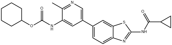 Carbamic acid, N-[5-[2-[(cyclopropylcarbonyl)amino]-6-benzothiazolyl]-2-methyl-3-pyridinyl]-, cyclohexyl ester 化学構造式