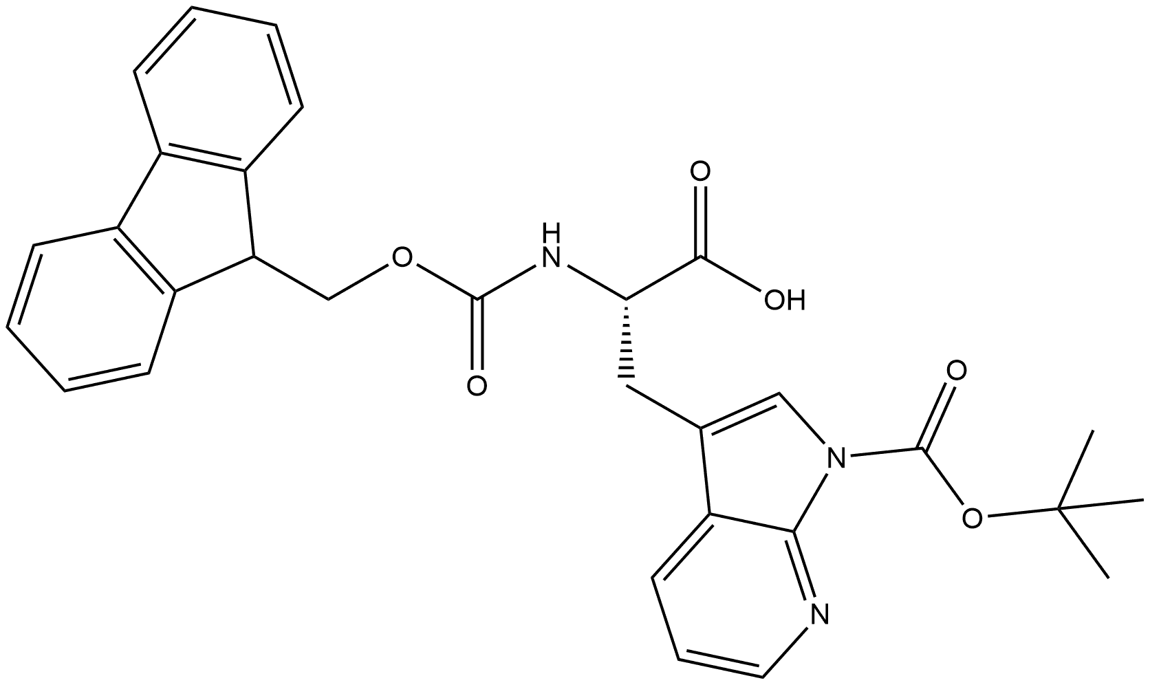 1H-Pyrrolo[2,3-b]pyridine-3-propanoic acid, 1-[(1,1-dimethylethoxy)carbonyl]-α-[[(9H-fluoren-9-ylmethoxy)carbonyl]amino]-, (αS)- Structure