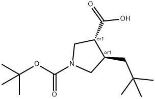 1,3-Pyrrolidinedicarboxylic acid, 4-(2,2-dimethylpropyl)-, 1-(1,1-dimethylethyl) ester, (3R,4R)-rel- Struktur