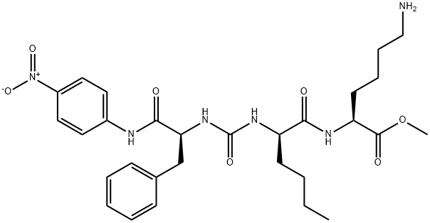 L-Lysine, N-[[[(1S)-2-[(4-nitrophenyl)amino]-2-oxo-1-(phenylmethyl)ethyl]amino]carbonyl]-D-norleucyl-, methyl ester Structure