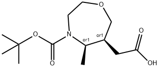 2-(反式-4-BOC-5-甲基-1,4-氧氮杂环庚烷-6-基)乙酸, 2177267-70-6, 结构式