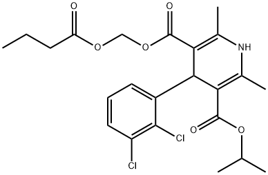 3,5-Pyridinedicarboxylic acid, 4-(2,3-dichlorophenyl)-1,4-dihydro-2,6-dimethyl-, 3-(1-methylethyl) 5-[(1-oxobutoxy)methyl] ester 化学構造式