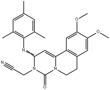 2H-Pyrimido[6,1-a]isoquinoline-3(4H)-acetonitrile, 6,7-dihydro-9,10-dimethoxy-4-oxo-2-[(2,4,6-trimethylphenyl)imino]-,2178930-32-8,结构式