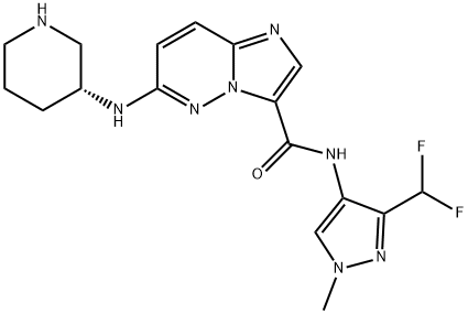 Imidazo[1,2-b]pyridazine-3-carboxamide, N-[3-(difluoromethyl)-1-methyl-1H-pyrazol-4-yl]-6-[(3R)-3-piperidinylamino]- Structure